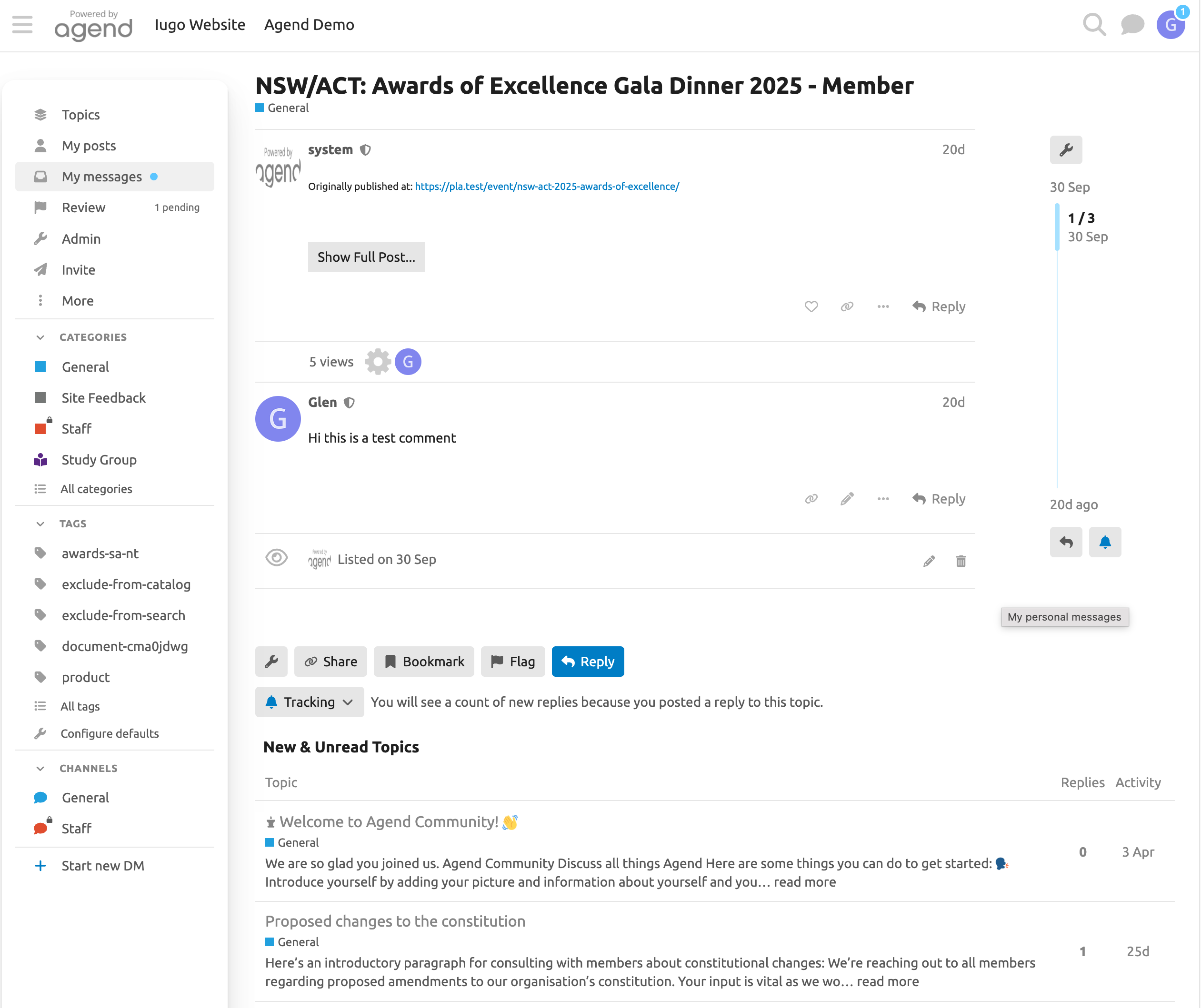 Agend Community Interface